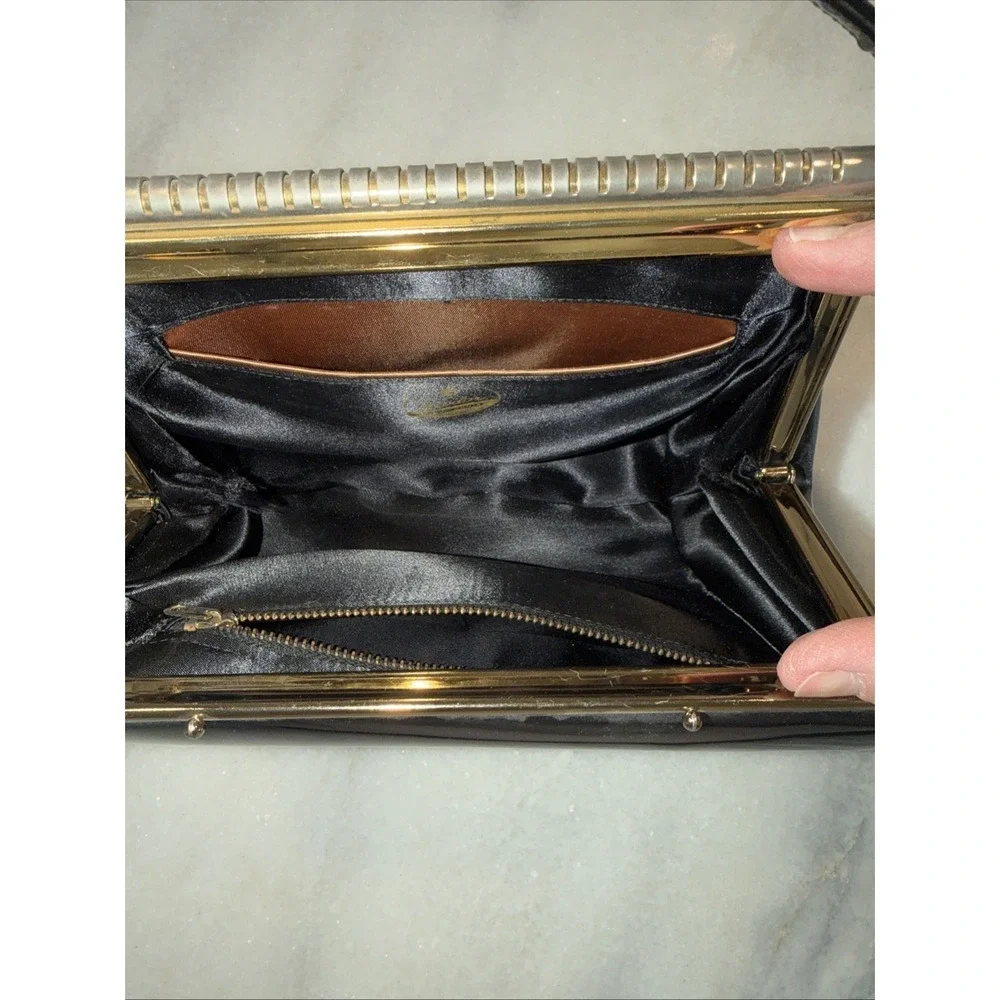 Vintage Theodore California Black Patent Leather Purse Brass Closure GW996